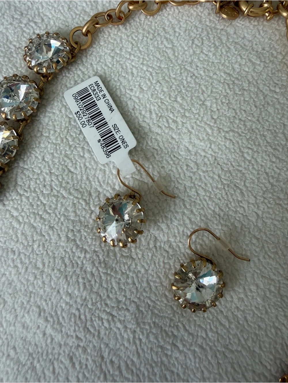 J. Crew Gold Crystal Statement Necklace & Earring Set - Clear - Picture 2 of 6